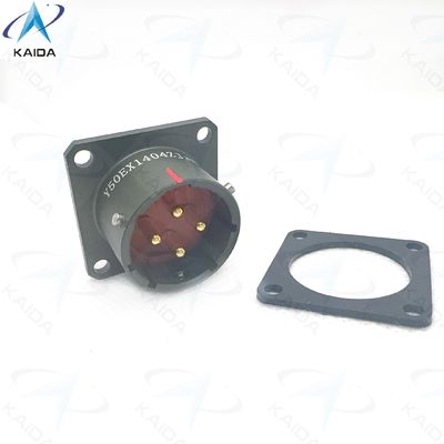 Connettore elettrico circolare serie Y50EX con guscio connettore anodizzato verde oliva. Saldatura e tenuta stagna con adesivo. Y50EX1404ZJ3NL