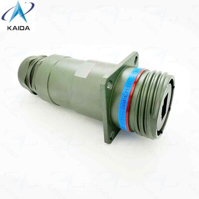 Connettore RJ45 RJFTV62APEM1G conforme a RoHS. Guscio posteriore IP68, pressacavo metallico. Guscio in alluminio - Placcatura cadmio verde oliva