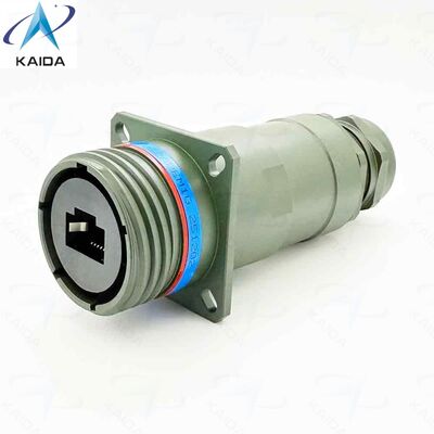 Connettore RJ45 RJFTV62APEM1G conforme a RoHS. Guscio posteriore IP68, pressacavo metallico. Guscio in alluminio - Placcatura cadmio verde oliva