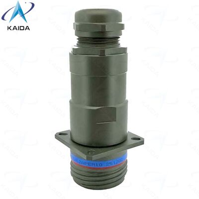 Connettore RJ45 RJFTV62APEM1G conforme a RoHS. Guscio posteriore IP68, pressacavo metallico. Guscio in alluminio - Placcatura cadmio verde oliva