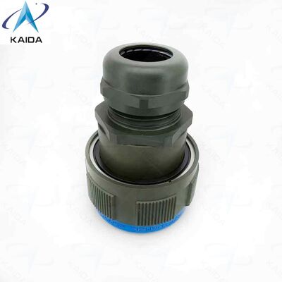 RJFTV6MG Finitura Verde Oliva Cadmio. Spina con pressacavo metallico. Meccanismo di accoppiamento a filettatura Tri Start (tipo MIL-DTL-38999 serie III) con dispositivo anti-sgancio - Misura guscio 19