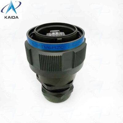 RJFTV6MG Finitura Verde Oliva Cadmio. Spina con pressacavo metallico. Meccanismo di accoppiamento a filettatura Tri Start (tipo MIL-DTL-38999 serie III) con dispositivo anti-sgancio - Misura guscio 19